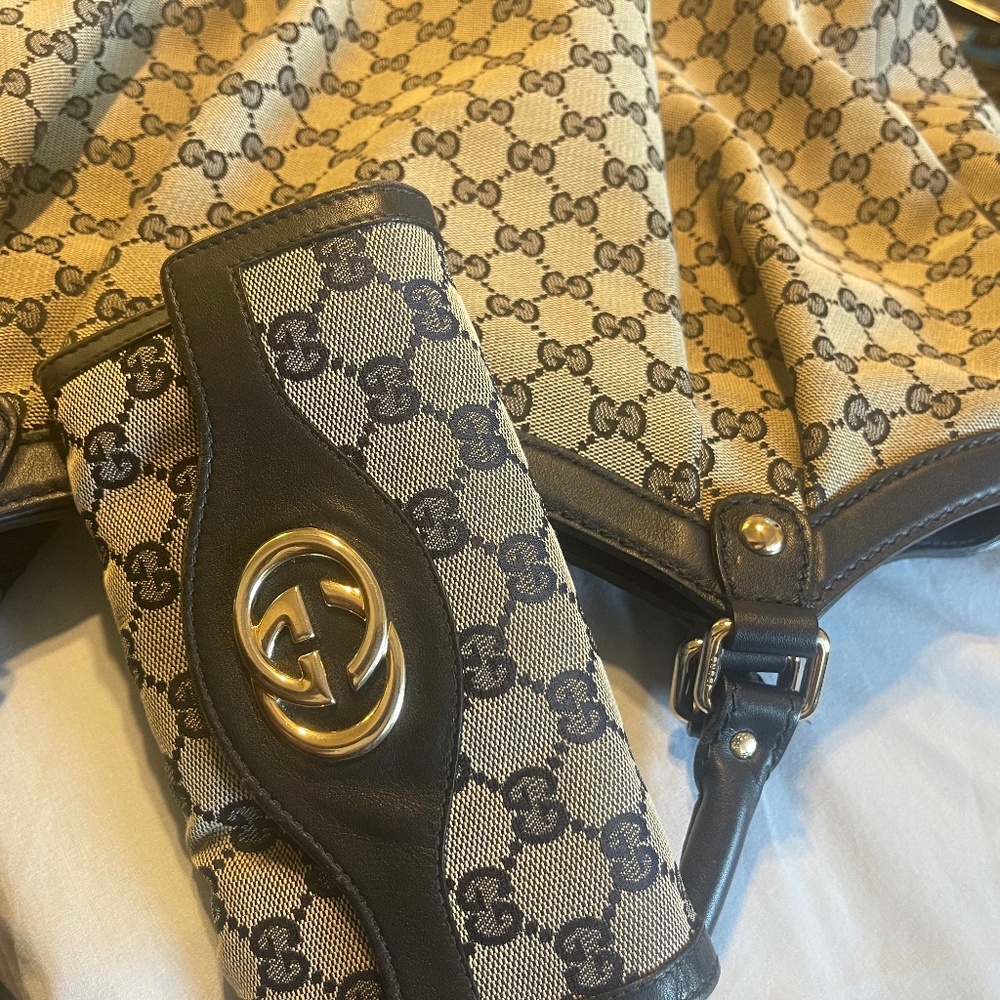 GUCCI BLUE / GRAY  HOBO BAG & WALLET
